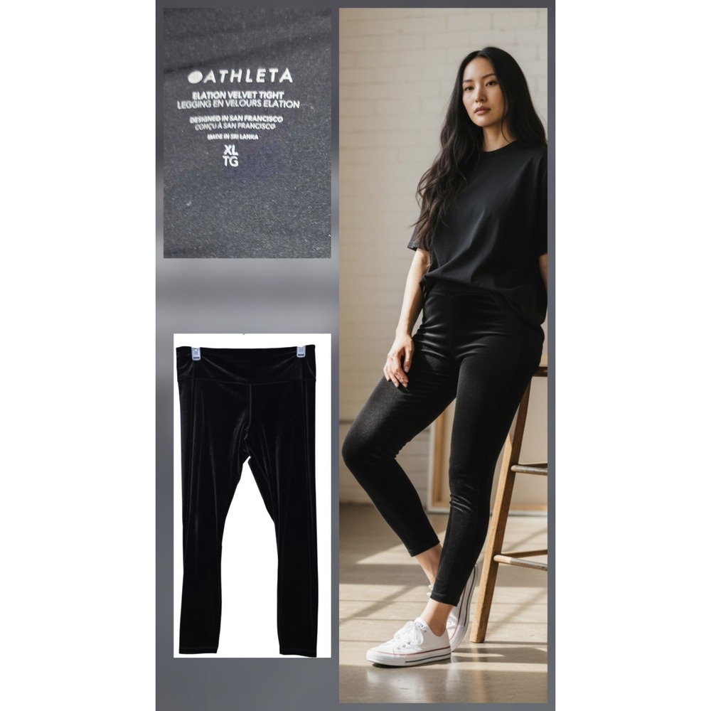 Athleta elation velvet Black Soft Cozy Yoga leggings‎ size Xl 34x28